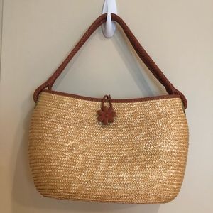 Cole Haan straw purse/tote medium flower detail